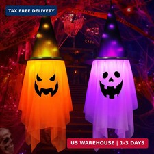 Halloween Decorations Outdoor,2 Pcs Large Lighted Glowing Ghost Witch Hats