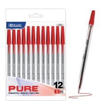BAZIC Pure Red Stick Pen (12/Pack), pack of 24