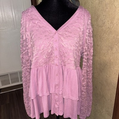 Torrid 0 Dusty Rose Lace Tiered Baby Doll Top Super Soft