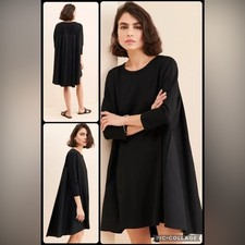 (B2) NWOT English Factory Black Mixed Media Casual Oversized Pleated LBD Dress M