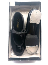 Danskin Now Tap Shoes Girls Size 3.5M Tie Front Over Elastic Black Mary Jane NWT