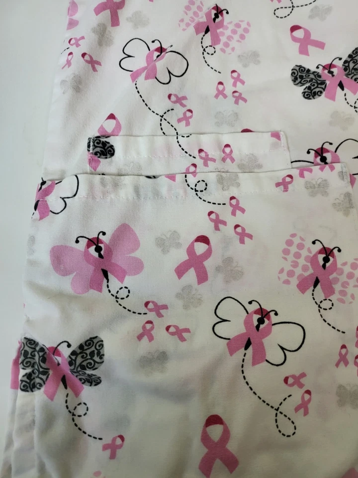 Scrub Top size 3X White Pink Breast Cancer Ribbons UA Scrubs - Image 3 of 4