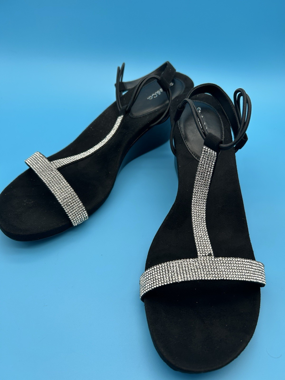 Style & Co Mulan2 Black Silver Rhinestone T-Strap Sandals Women’s Sizes