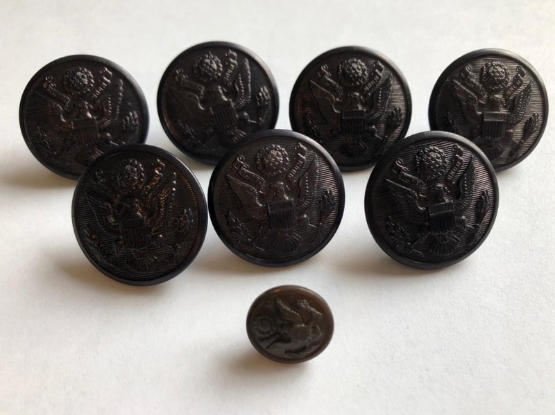 LOT of 8 BUTTONS Military EAGLE Black VINTAGE ANTIQUE over 1" diameter + bonus