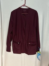 Landau Women's Medical Scrub Jacket Size L Snap Front Long Sleeve Pockets 7525