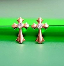 14K White Yellow Gold Cross CZ Earrings