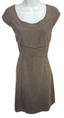 Medium Studio M Giada Brown Knit Shift Dress Cap Sleeves