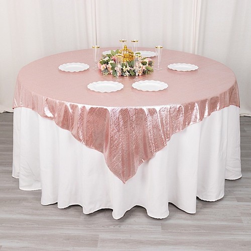 72" x 72" ROSE GOLD Polyester Square TABLE OVERLAY Glitter Sequin Dots Party - Picture 6 of 8