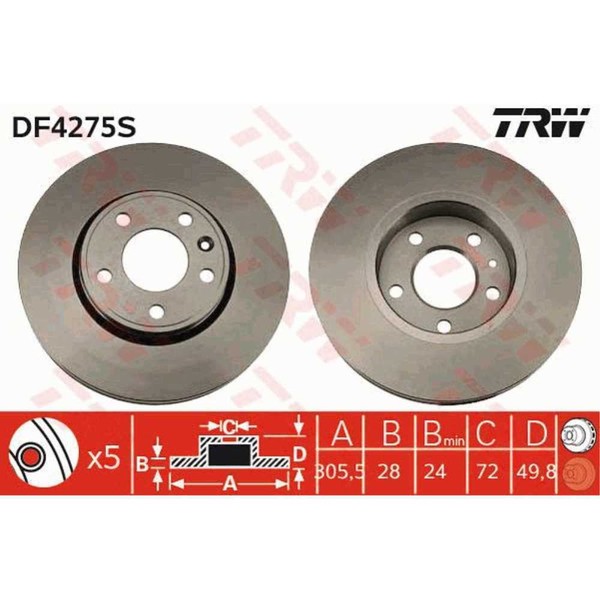 TRW 2X Bremsscheibe Vorne 3055 BelüFtet FüR Renault Trafic II Kasten FL-image