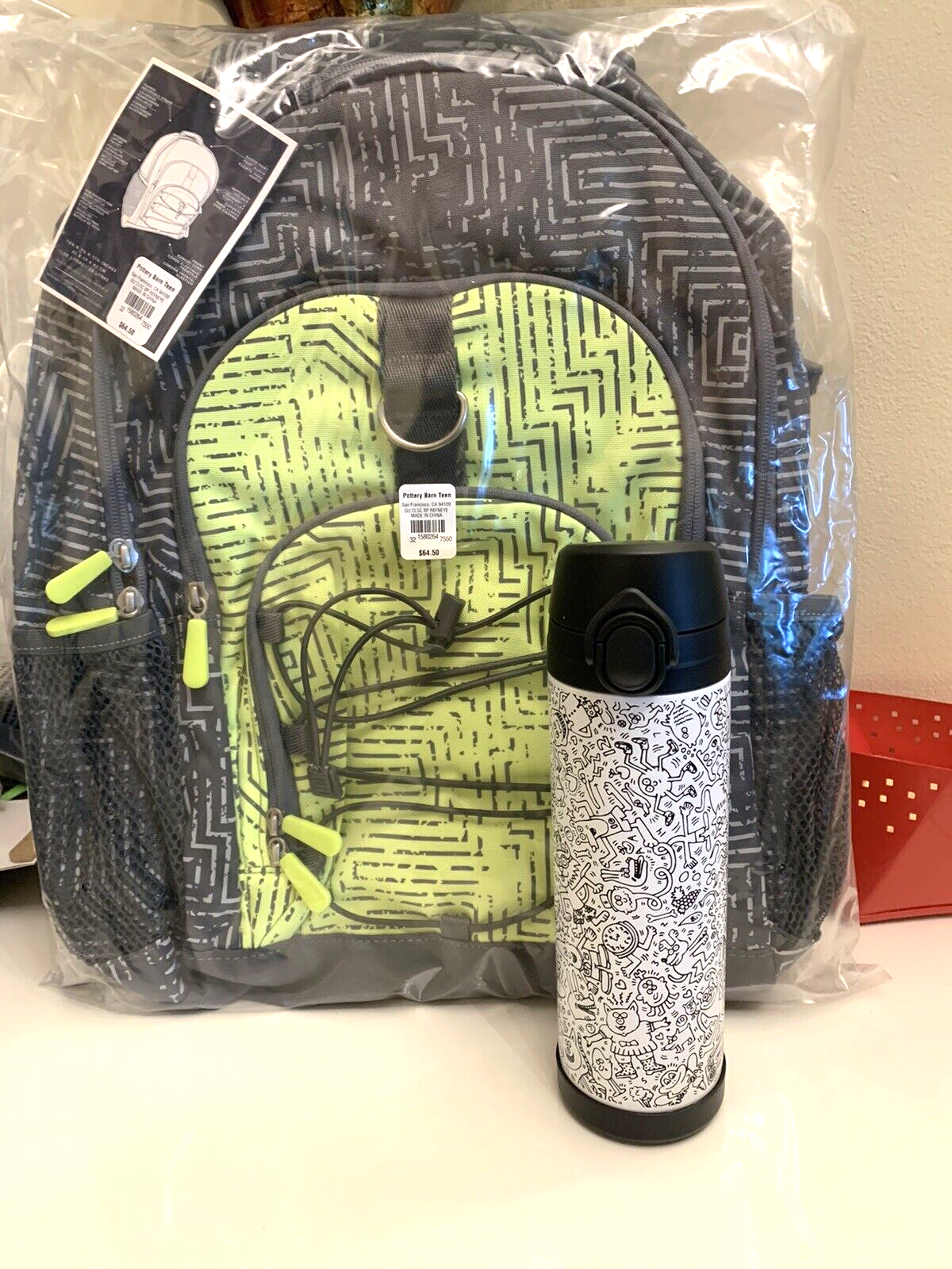 PONY Zaino scuola Pottery Barn Disney + borsa Keith Haring fumetto acqua GRANDE VIAGGIO.