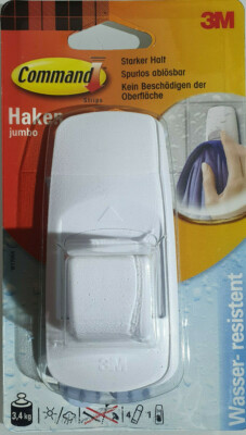 2 X 3M Command Jumbo Haken bis 3,4kg belastbar Klebekahaken inkl. ersatzstreifen