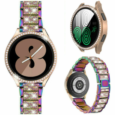 For Samsung Galaxy Watch 4 5 40mm 44mm Bling Metal Watch Band + Diamond Case