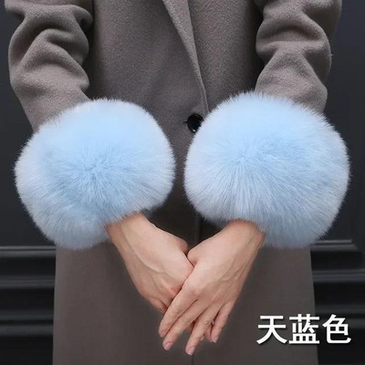 1pair 2pc Women's Real Mink Fur Cuffs Warm Arm Warmer Bracelet Mink Fur Gloves