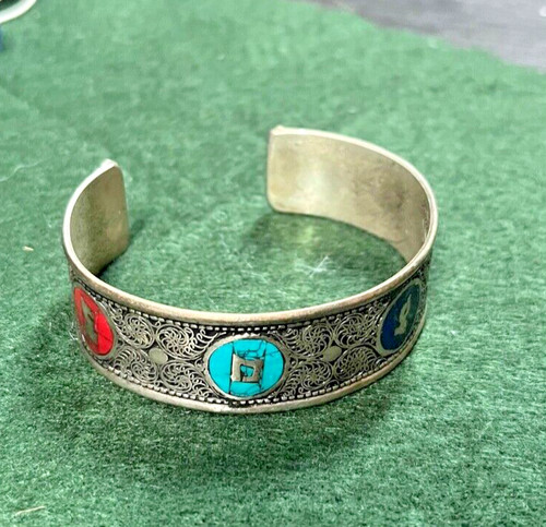 Vintage colorful enamel silver bracelet Chinese cuff bracelet Silver metal filig