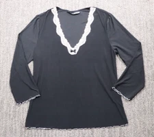 Vintage Studio Donatella Coquette Top Women L Black Lace Trim Bow Accent Comfort