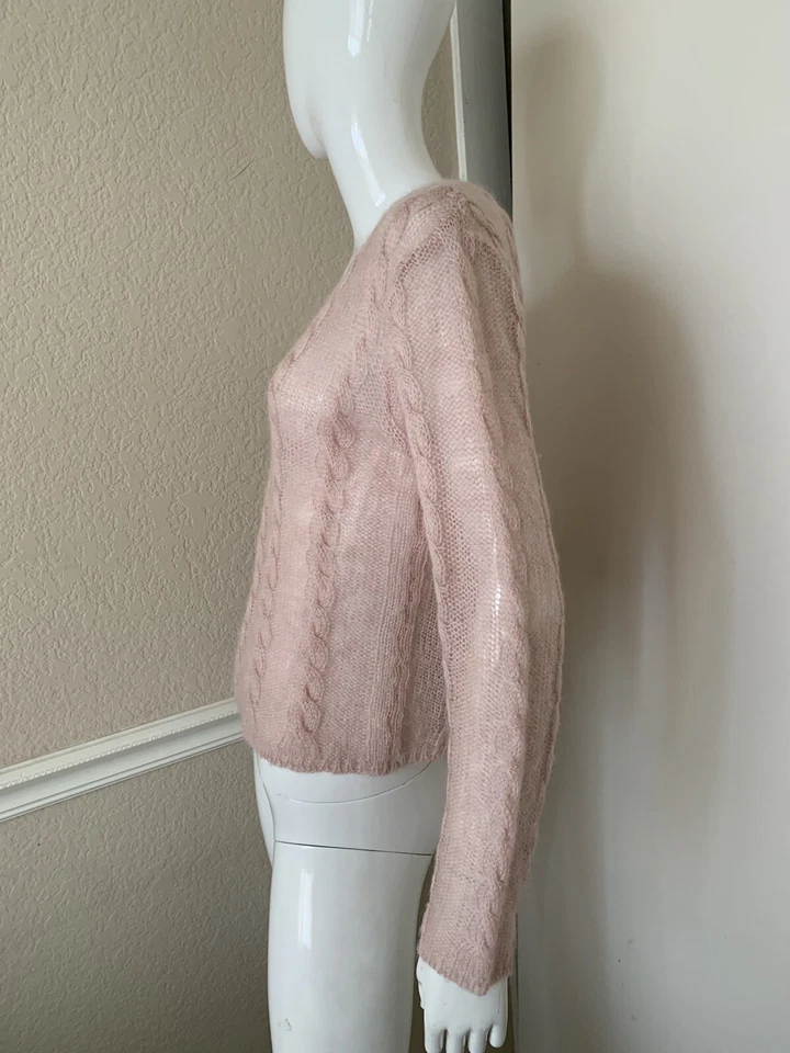 复古参考点! Pale Pink Mohair V 领电缆针织毛衣 M 码 — 第 4/4 张图片