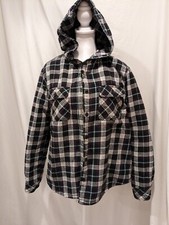 Boston Traders Hoodie Jacket Women M Blue Stripe Blk/Wh Plaid Flannel Sherpa Int