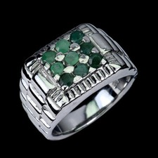 925 Sterling Silver Ring Round Emerald 3mm Natural Gemstone Jewelry Size 8