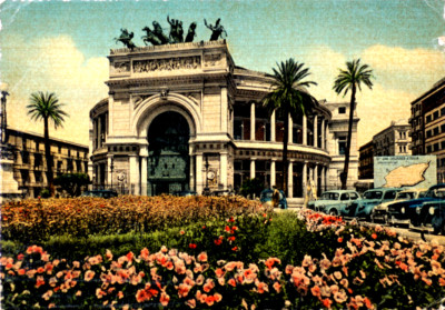 AK Palermo Italien Garibaldi Theater Teatro Politeama Garibaldi Garten Rosen