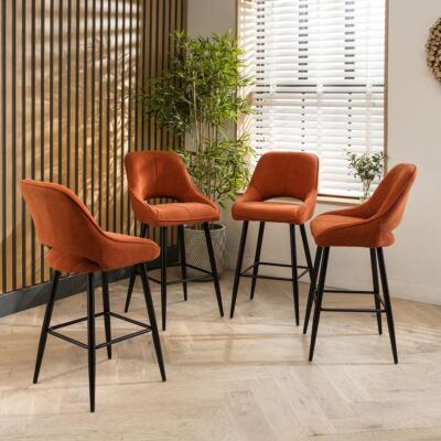 Set of Modern Counter Height Breakfast Bar Stools Terracotta Fabric  UK