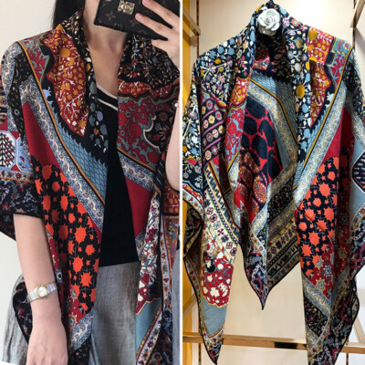 Mulberry Silk & Charmere Wool Scarf Women's 53'' Large Square Shawl Wraps AM5047