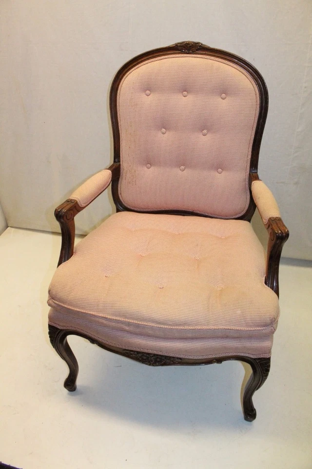 Elegante silla lateral francesa estilo Luis XV nogal Fauteuil sala de estar Foto 4 de 4