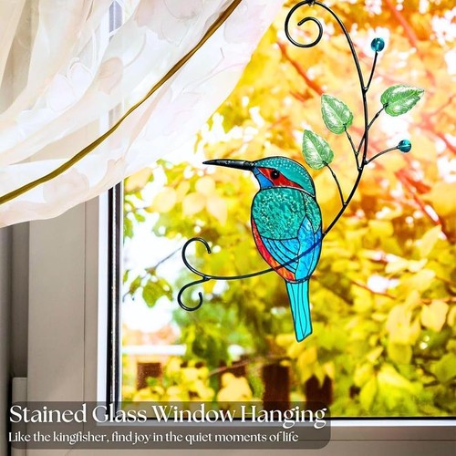 Stained Glass Window Hanging Bird Suncatcher Ornament Hangings Garden Decor - Picture 9 of 10