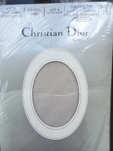 "Collant vintage Christian Dior top a controllo trasparente grigio cristallo taglia 4 5'6" 6'"