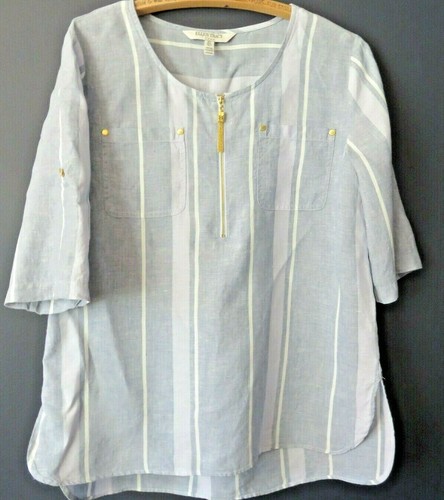 Ellen Tracy Linen Striped Shirt, Gold 