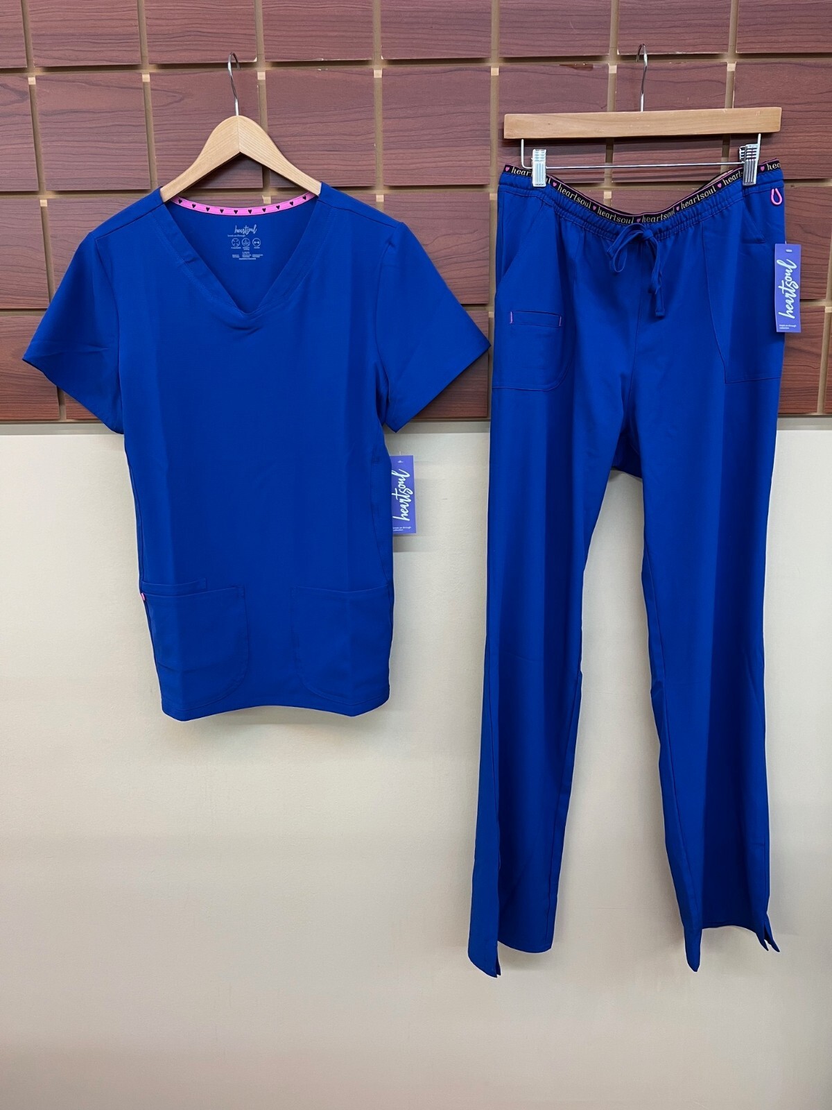 NEW HeartSoul Galaxy Blue Solid Scrubs Set With Large Top & Large Tall