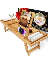 Natural Bamboo Bathtub Tray Set - Includes Removable Spa Tray and Soapbox