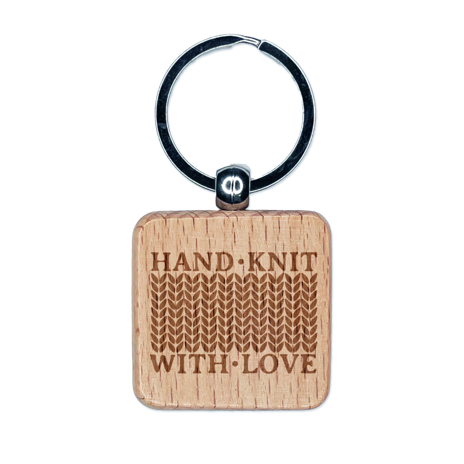 Hand Knit Wooden Keychain Charm with Yarn Engraving