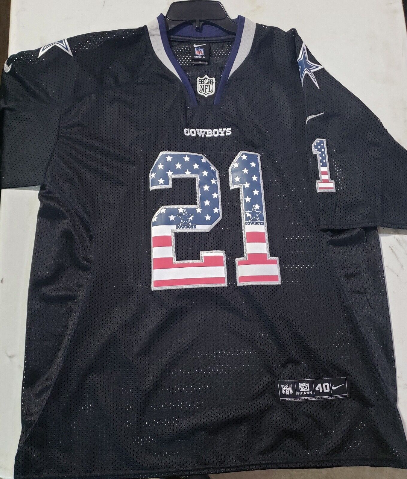Dallas Cowboys Elliott Black Black Jersey 21 replica stitched American flag  S