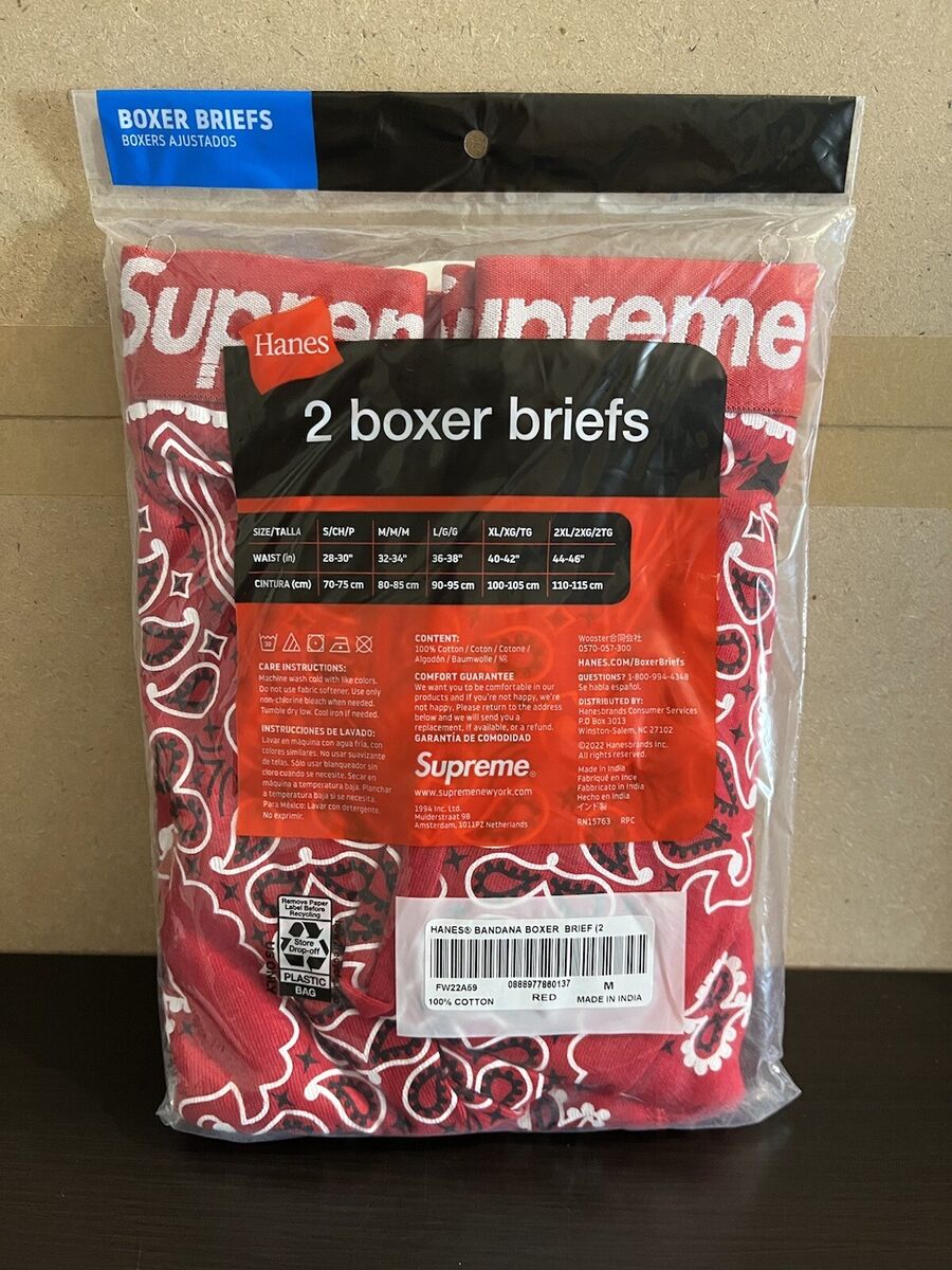 DS Supreme x Hanes Bandana Boxer Briefs Red Sz Medium FW22 (2 Boxers in 1  Pack)