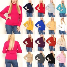 Womens Ladies High Roll Neck Polo Turtle Ribbed Thick Jumper Sweater Top 8-16
