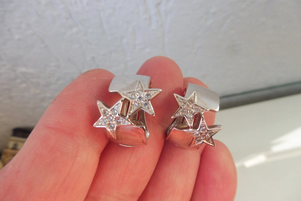 Schöne Ohrringe / Clips , versilbert  mit Sterne und Steinen   , Pierre Lang - Bild 4 von 4