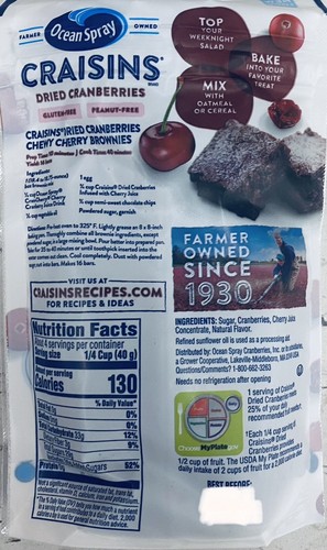 Ocean Spray CHERRY Craisins Arándanos Secos Bolsa de 6 OZ - Imagen 2 de 2