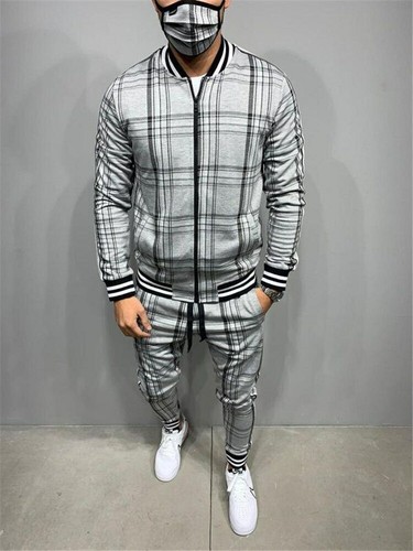 Chándal A Cuadros Para Hombre Pantalones Y Chaqueta Set De Parejas Deporte  Moda | eBay