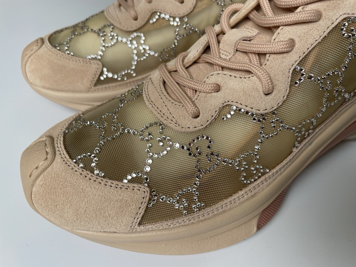 GUCCI Run GG Crystal Mesh Blush Monogram Sneakers Shoes 38.5, US 