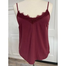 Abercrombie Fitch XS Lace Trim Camisole 100 Viscose Cranberry Merlot Red