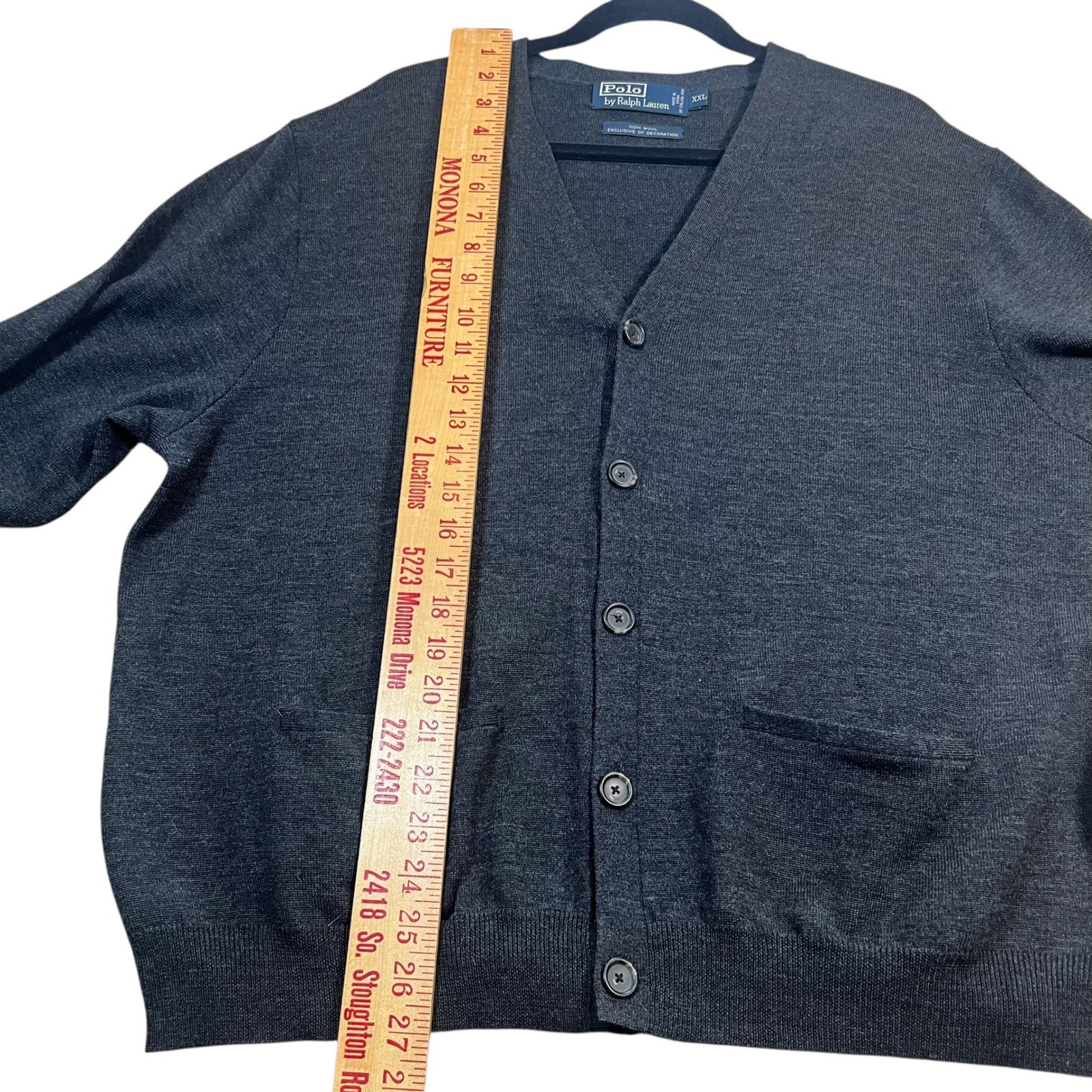 Polo Ralph Lauren 100% Wool Cardigan Elbow Patches Men's XXL Gray thumbnail 7