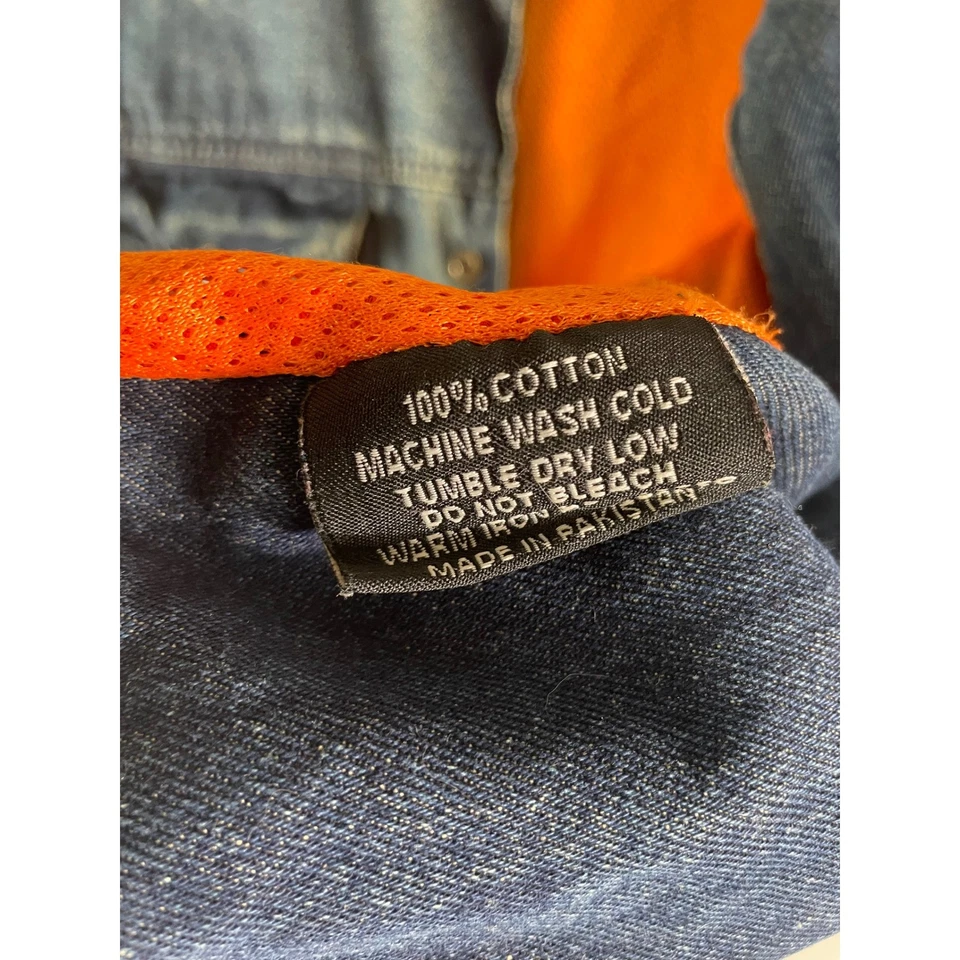 Xelement Mens Denim Motorcycle Vest Orange Mesh Lining Size 3XL Snap Front - Image 4 of 4