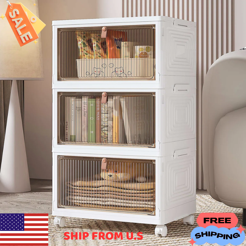 3-Tier Stackable Collapsible Closet Organizer with Lid