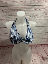 Moontide Bikini Top BNWT U/W Halter Triple Stripes Navy 18 DD/E Swimwear Holiday