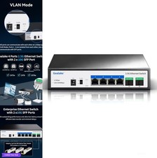 Ethernet Switch 6 Port 2 5G 4x RJ45 2x 10G SFP 60Gbps Fanless Metal Desktop for