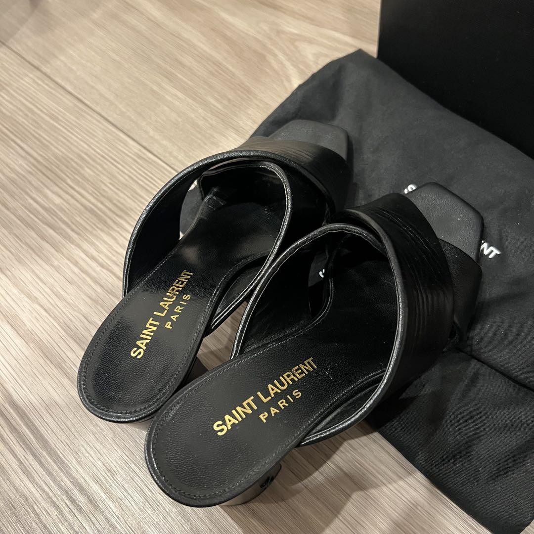 Sandali Saint Laurent tacco pelle nero punta quadrata misura 34 5 donna originali senza scatola
