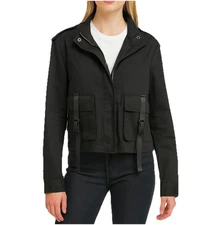 MiSC Elevated Basics Womens Small Black Utility Jacket Belted Pockets Streetwear