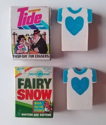 Vintage 80er Jahre Fairy Snow / Tide Waschseife Pulver Radierer/Gummi - unbenutzt