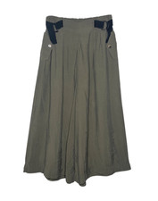 Anthropologie Pleated Wide Leg Palazzo Pants Olive Green High Rise Pockets XS