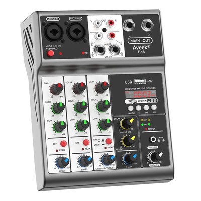 Professional Audio Mixer, Sound Board Mixing Console with 4 Channel Digital U...